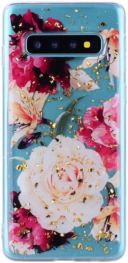 Samsung Galaxy S10 Glitter TPU Hoesje met Print Elegant Flowers afbeelding 4