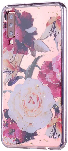 Samsung Galaxy A7 (2018) Glitter TPU Hoesje met Print Elegant Flowers afbeelding 5