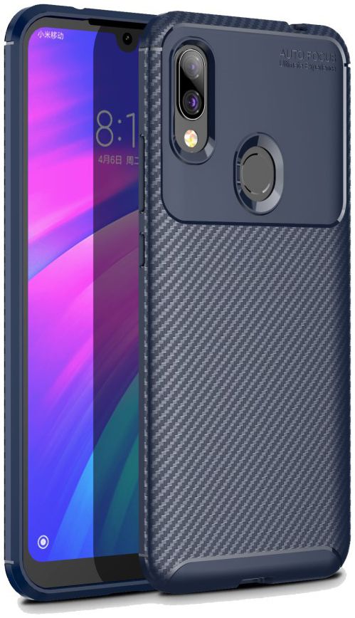 Xiaomi Redmi 7 Siliconen Carbon Hoesje Blauw afbeelding 1