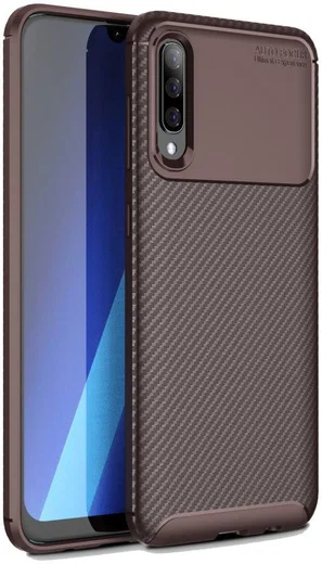 Samsung Galaxy A70 Siliconen Carbon Hoesje Rood afbeelding 1