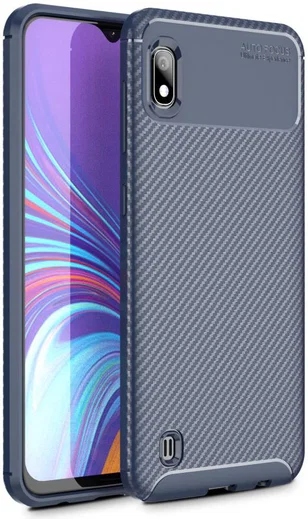Samsung Galaxy A10 Siliconen Carbon Hoesje Blauw afbeelding 1
