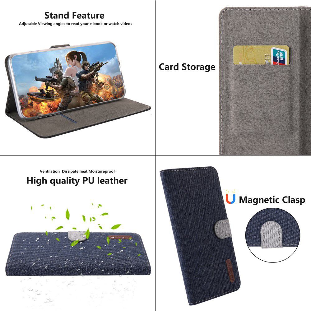 Huawei P30 Pro Soft Canvas Portemonnee Hoesje Blauw afbeelding 6