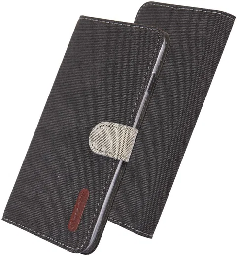 Huawei P30 Pro Soft Canvas Portemonnee Hoesje Zwart afbeelding 1