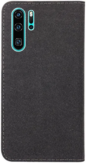 Huawei P30 Pro Soft Canvas Portemonnee Hoesje Zwart afbeelding 3