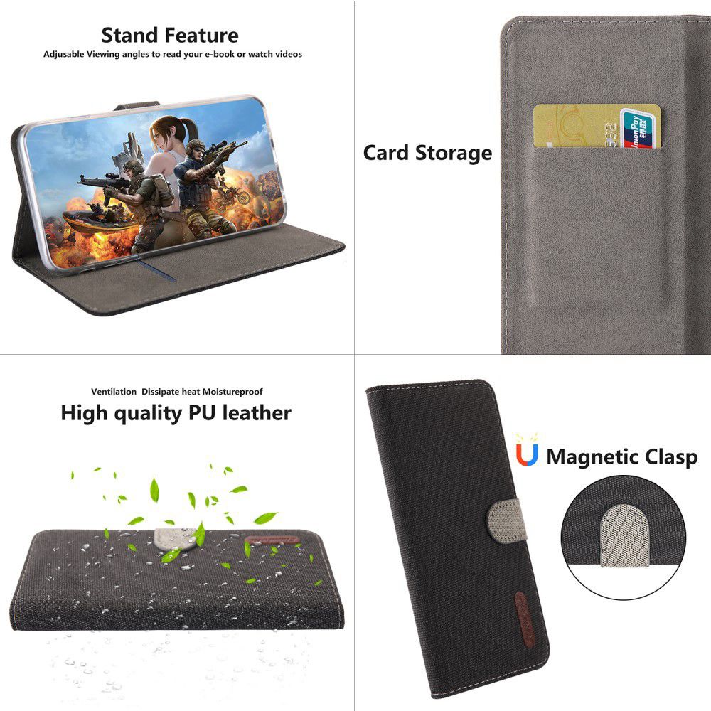 Huawei P30 Pro Soft Canvas Portemonnee Hoesje Zwart afbeelding 6