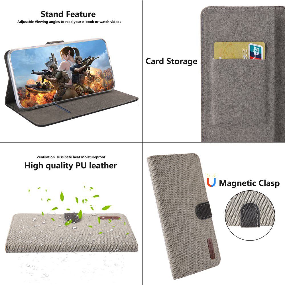 Samsung Galaxy S10 Soft Canvas Portemonnee Hoesje Khaki afbeelding 7
