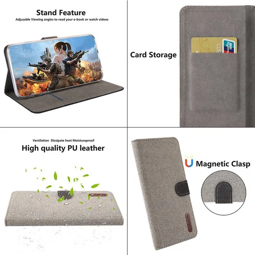Huawei P Smart (2019) Soft Canvas Portemonnee Hoesje Khaki afbeelding 7