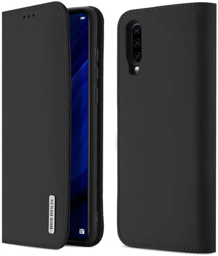 Dux Ducis Luxe Book Case Huawei P30 Hoesje Echt Leer Zwart afbeelding 1