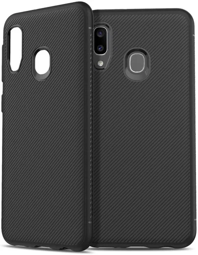 Samsung Galaxy A20E Twill Slim Texture Backcover Zwart afbeelding 4
