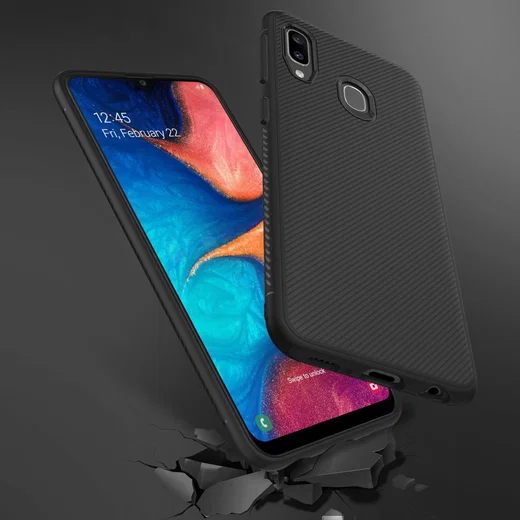 Samsung Galaxy A20E Twill Slim Texture Backcover Zwart afbeelding 8