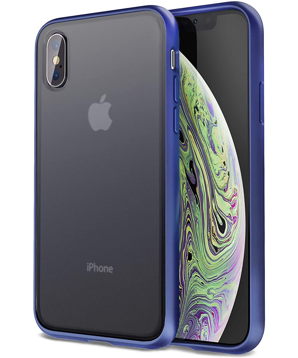 Apple iPhone XS / X Hoesje Transparant Hybride Back Cover Zwart/Blauw afbeelding 1