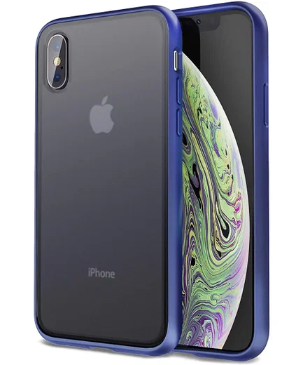 Apple iPhone XS / X Hoesje Transparant Hybride Back Cover Zwart/Blauw afbeelding 1
