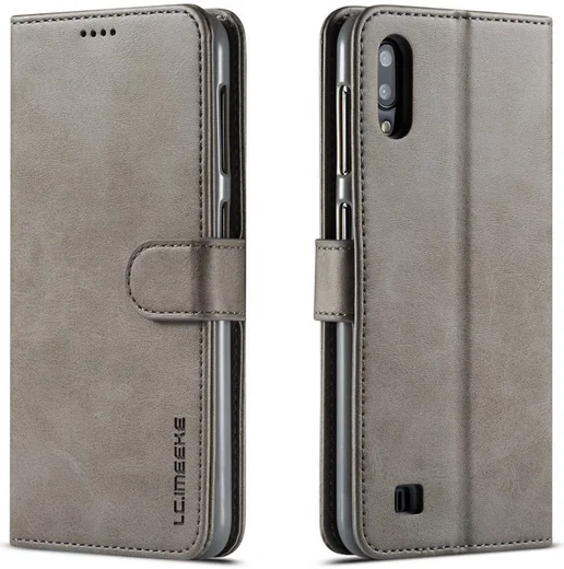 Samsung Galaxy A10 Stijlvol Vintage Portemonnee Bookcase Hoesje Grijs afbeelding 4