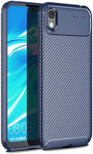 Huawei Y5 (2019) Siliconen Carbon Hoesje Blauw afbeelding 1