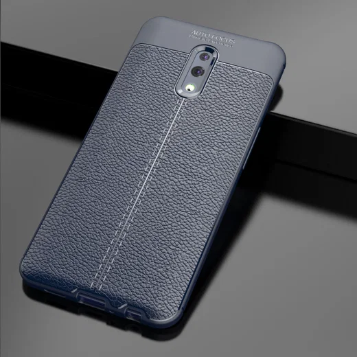 Oppo Reno TPU Hoesje met Leren Textuur Blauw afbeelding 3