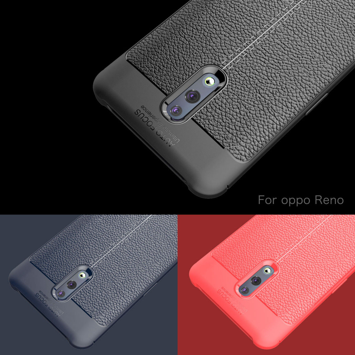 Oppo Reno TPU Hoesje met Leren Textuur Blauw afbeelding 14