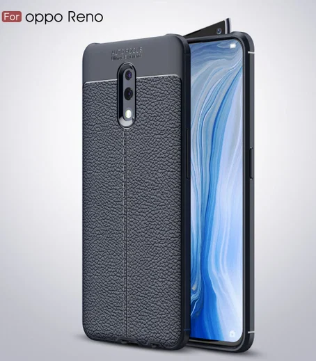 Oppo Reno TPU Hoesje met Leren Textuur Blauw afbeelding 4
