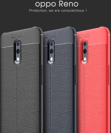 Oppo Reno TPU Hoesje met Leren Textuur Blauw afbeelding 6