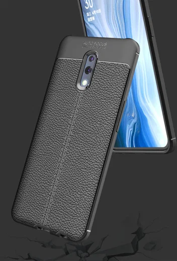 Oppo Reno TPU Hoesje met Leren Textuur Blauw afbeelding 11
