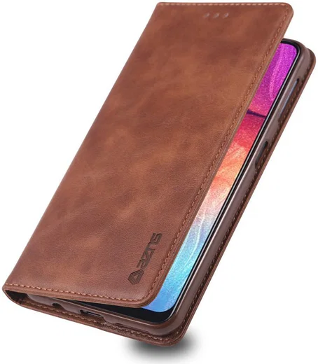 AZNS Samsung Galaxy A70 Portemonnee Stand Hoesje Coffee afbeelding 1