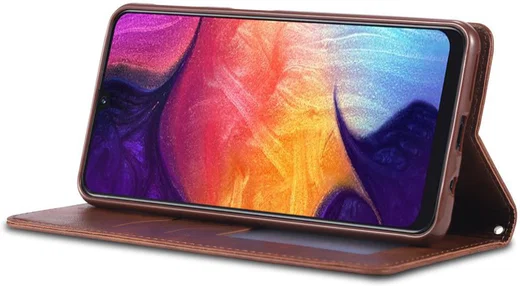 AZNS Samsung Galaxy A70 Portemonnee Stand Hoesje Coffee afbeelding 3