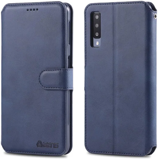 AZNS Samsung Galaxy A70 Wallet Stand Hoesje Blauw afbeelding 4