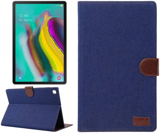 Samsung Galaxy Tab S5e Jeans Portemonnee Hoes Donker Blauw afbeelding 7