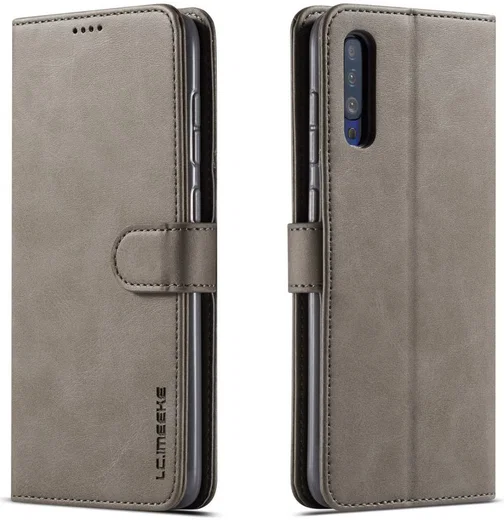 Samsung Galaxy A50 Book Case Hoesje Stijlvol Wallet Kunst Leer Grijs afbeelding 2