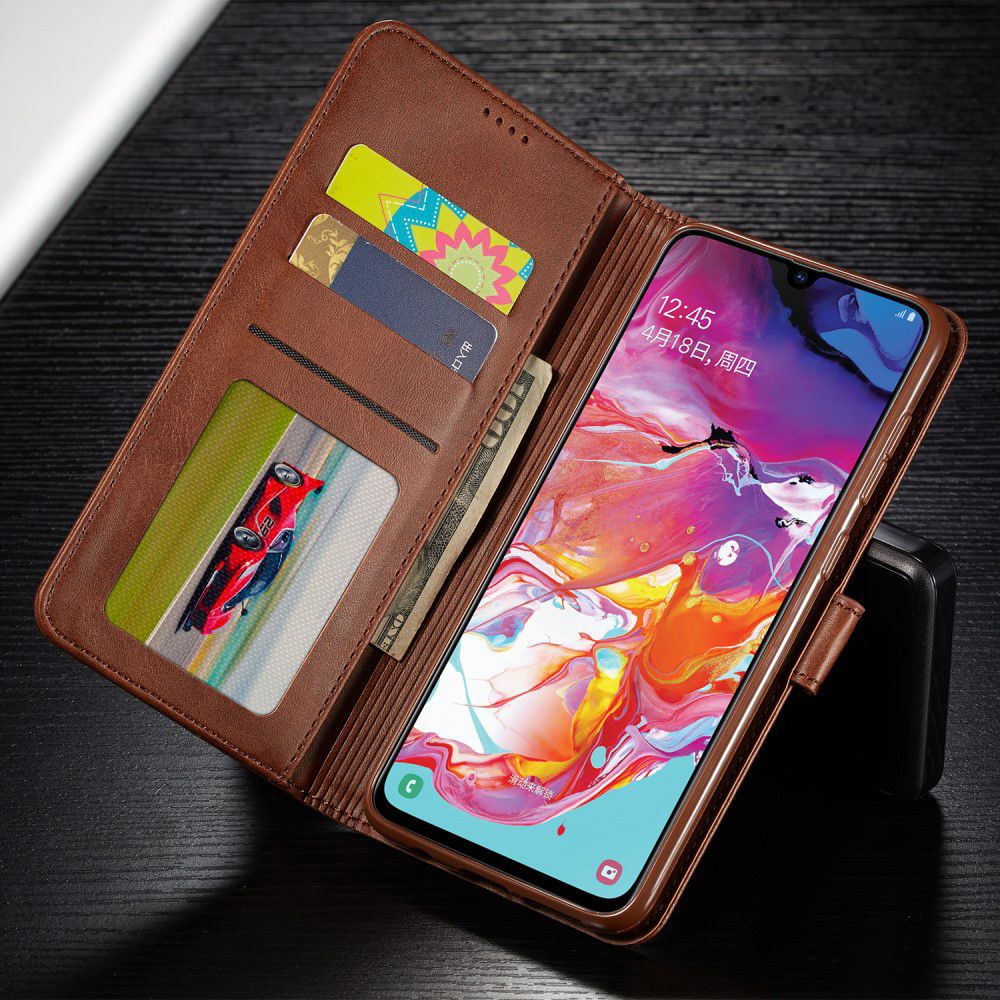 Samsung Galaxy A50 Book Case Hoesje Stijlvol Wallet Kunst Leer Bruin afbeelding 12