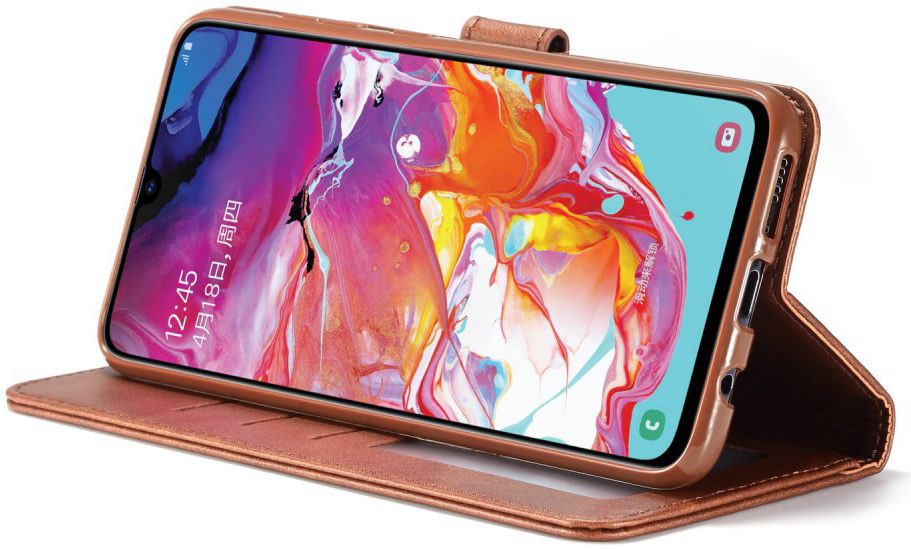Samsung Galaxy A50 Book Case Hoesje Stijlvol Wallet Kunst Leer Bruin afbeelding 5