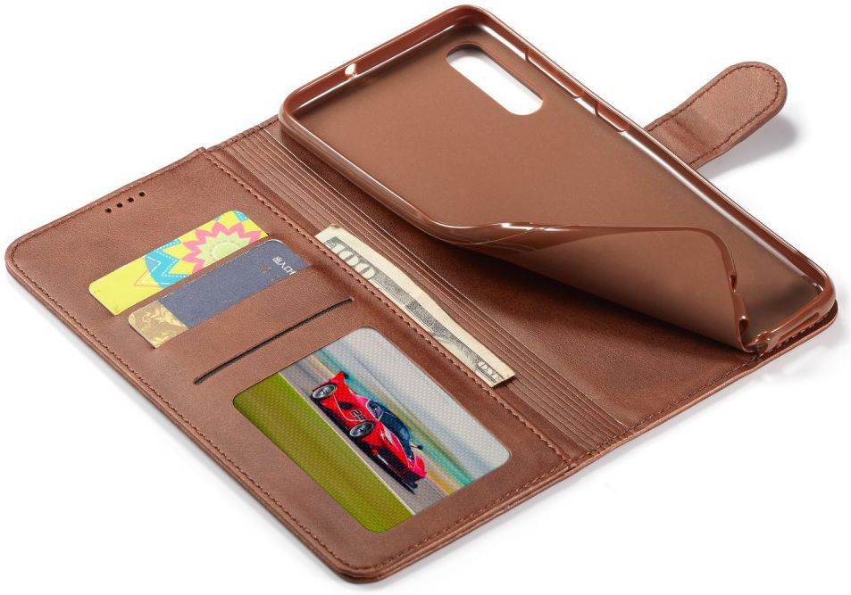 Samsung Galaxy A50 Book Case Hoesje Stijlvol Wallet Kunst Leer Bruin afbeelding 6