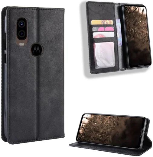 Motorola One Vision Portemonnee Hoesje met Standaard Functie Zwart afbeelding 4