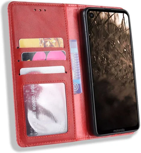 Motorola One Vision Portemonnee Hoesje met Standaard Functie Rood afbeelding 1