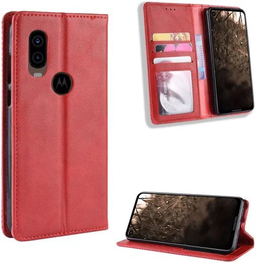 Motorola One Vision Portemonnee Hoesje met Standaard Functie Rood afbeelding 4