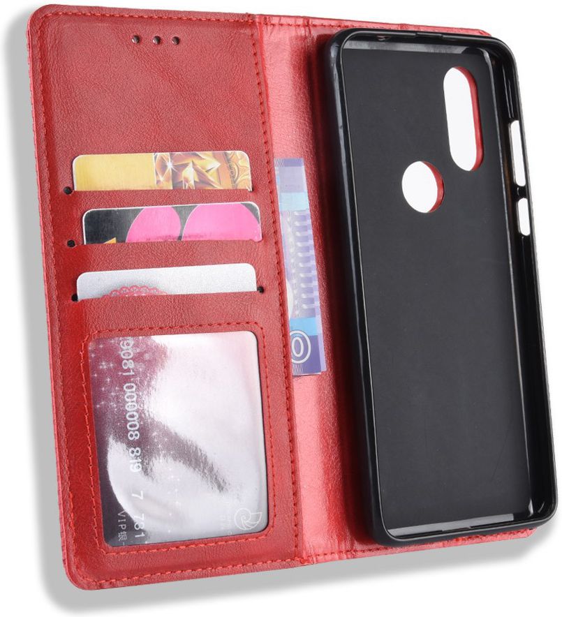 Motorola One Vision Portemonnee Hoesje met Standaard Functie Rood afbeelding 6