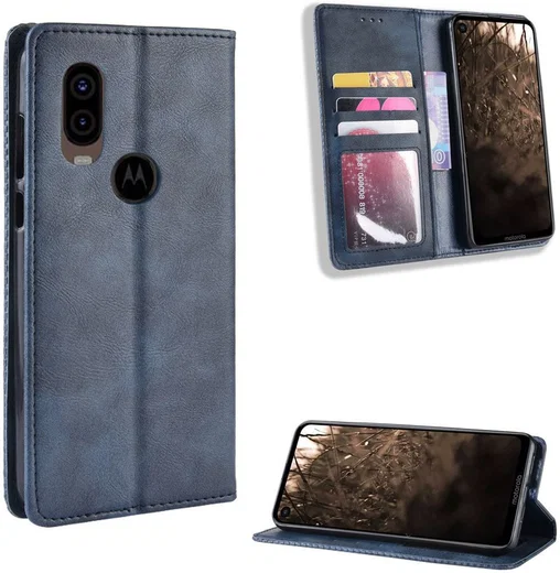 Motorola One Vision Portemonnee Hoesje met Standaard Functie Blauw afbeelding 5