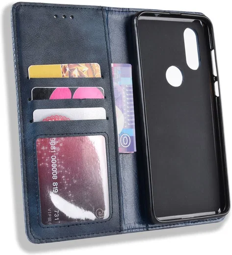 Motorola One Vision Portemonnee Hoesje met Standaard Functie Blauw afbeelding 6
