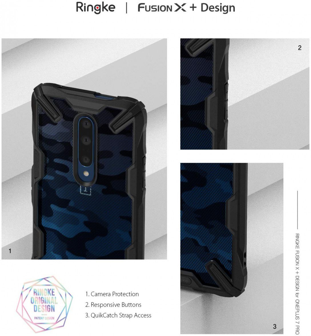 Ringke Fusion X OnePlus 7 Pro Back Cover Hoesje Camo Zwart afbeelding 2