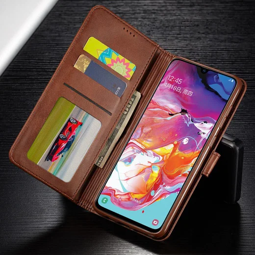 Samsung Galaxy A70 Stand Portemonnee Bookcase Hoesje Donkerbruin afbeelding 12