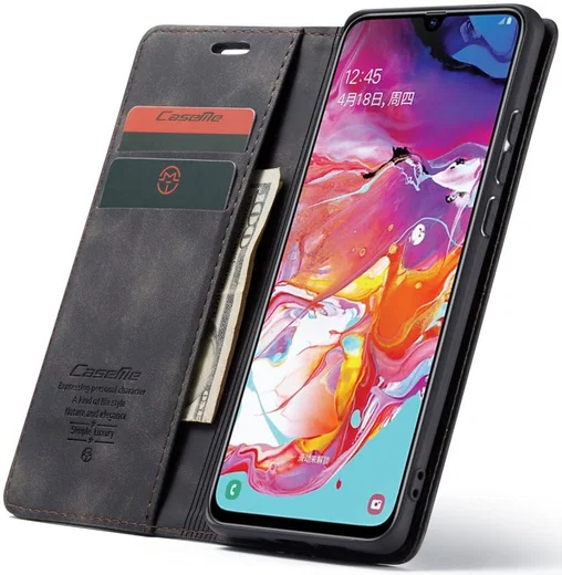 Samsung Galaxy A70 Retro Portemonnee Hoesje Zwart afbeelding 1