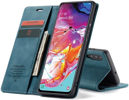 Samsung Galaxy A70 Retro Portemonnee Hoesje Blauw afbeelding 1