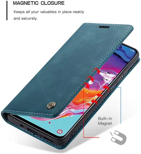 Samsung Galaxy A70 Retro Portemonnee Hoesje Blauw afbeelding 4