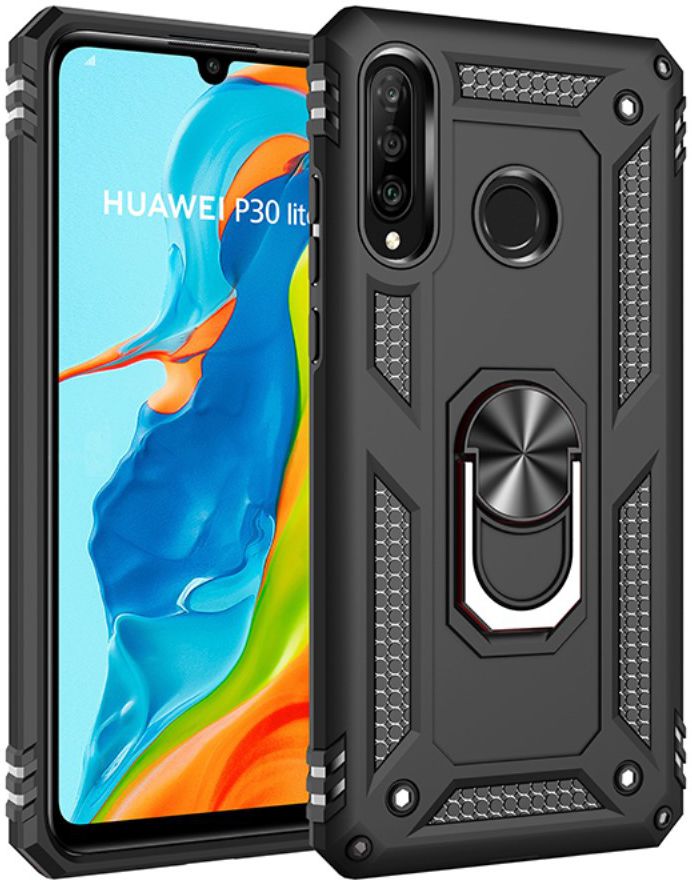Huawei P30 Lite Hybride Hoesje met Kickstand Zwart afbeelding 1