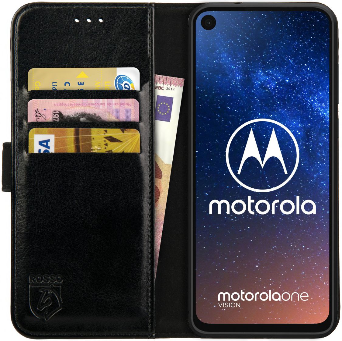 Rosso Element Motorola One Vision Hoesje Book Cover Zwart afbeelding 1