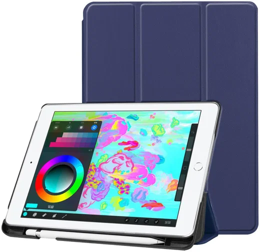 Apple iPad 2017 / 2018 / Air / Air 2 Tri-Fold Hoes Donker Blauw afbeelding 1