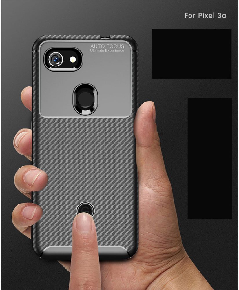 Google Pixel 3a Siliconen Carbon Hoesje Zwart afbeelding 16