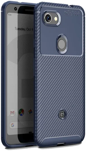 Google Pixel 3a Siliconen Carbon Hoesje Blauw afbeelding 1
