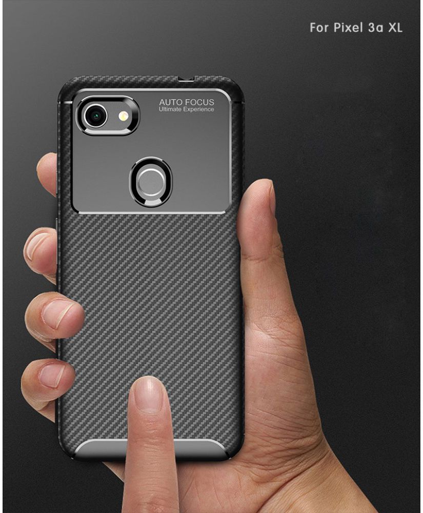 Google Pixel 3a XL Siliconen Carbon Hoesje Blauw afbeelding 6
