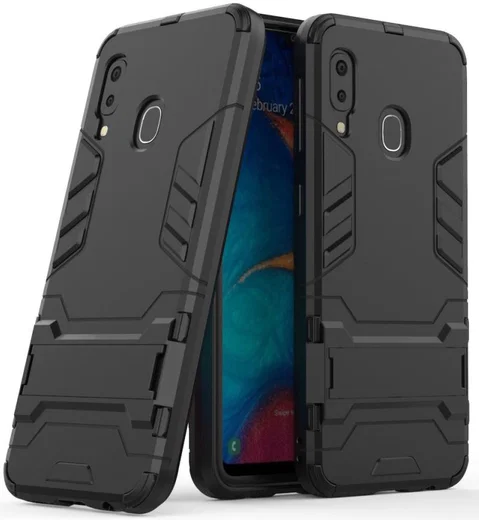Samsung Galaxy A20E Hybride Stand Hoesje Zwart afbeelding 3