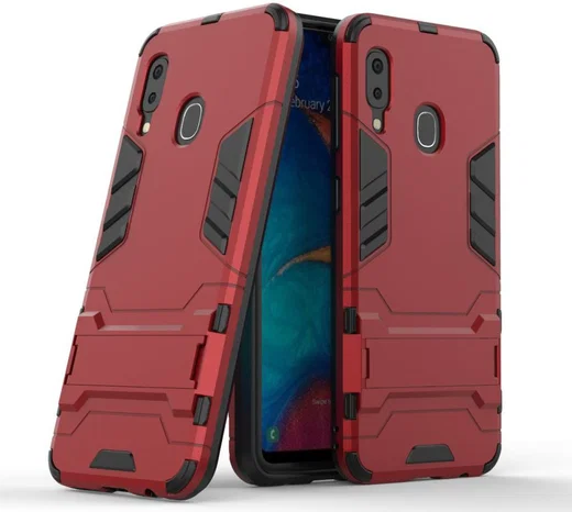 Samsung Galaxy A20E Hybride Stand Hoesje Rood afbeelding 2